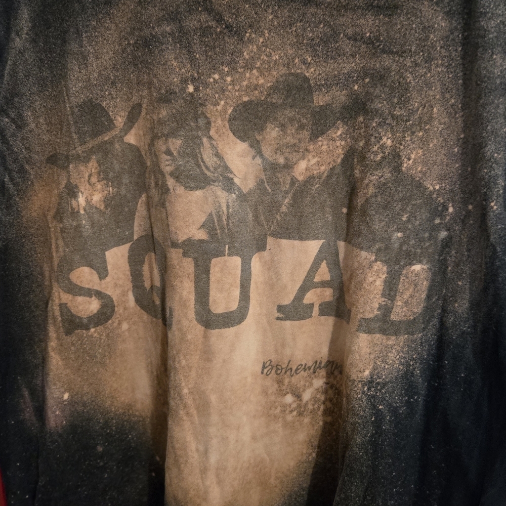 Bohemian Cowgirl Squad Graphic T-Shirt Bleached Acid Wash Black Western Medium